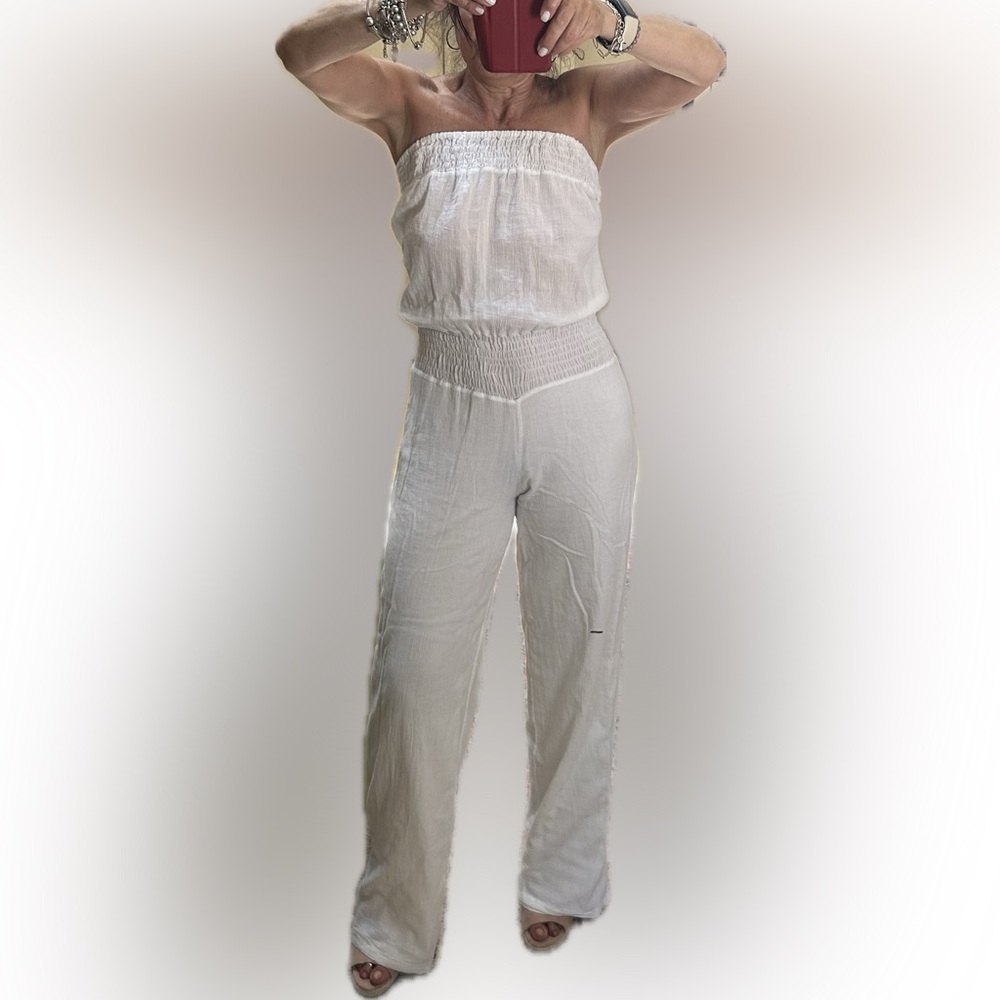 White Strapless Tube Top Jumpsuit Romper. Size M